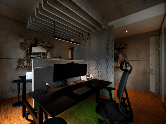 WINEA FLOW duo desk with WINEA FLEX UP acoustic panel