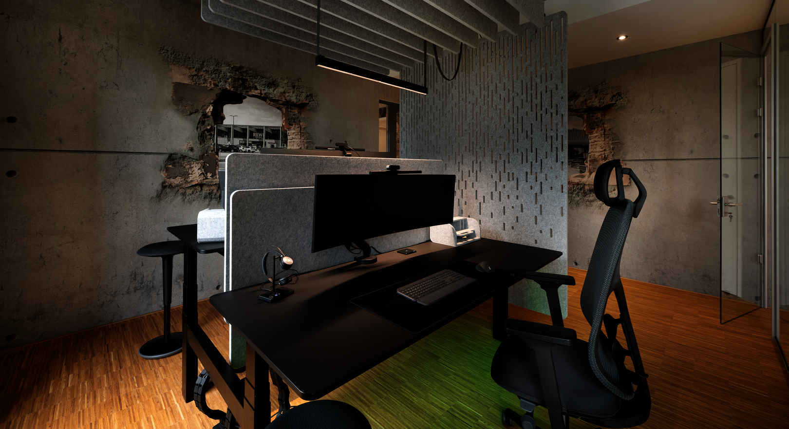 WINEA FLOW duo desk with WINEA FLEX UP acoustic panel