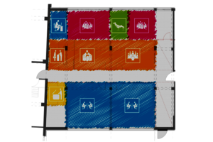 DAS MEIN BÜRO PRINZIP Zonierungsplan mit DMBP Icons