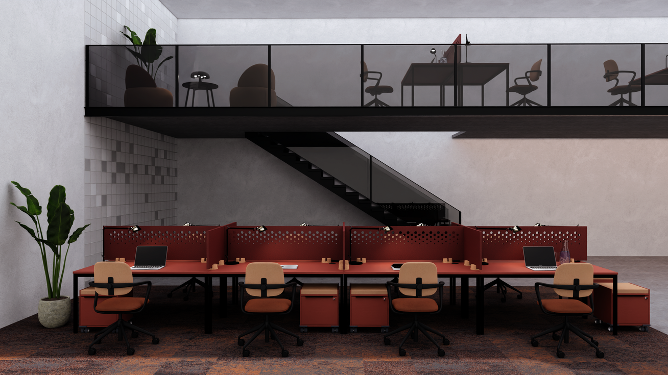 WINEA FOUR Arbeitsplätze als Bench zusammen gestellt