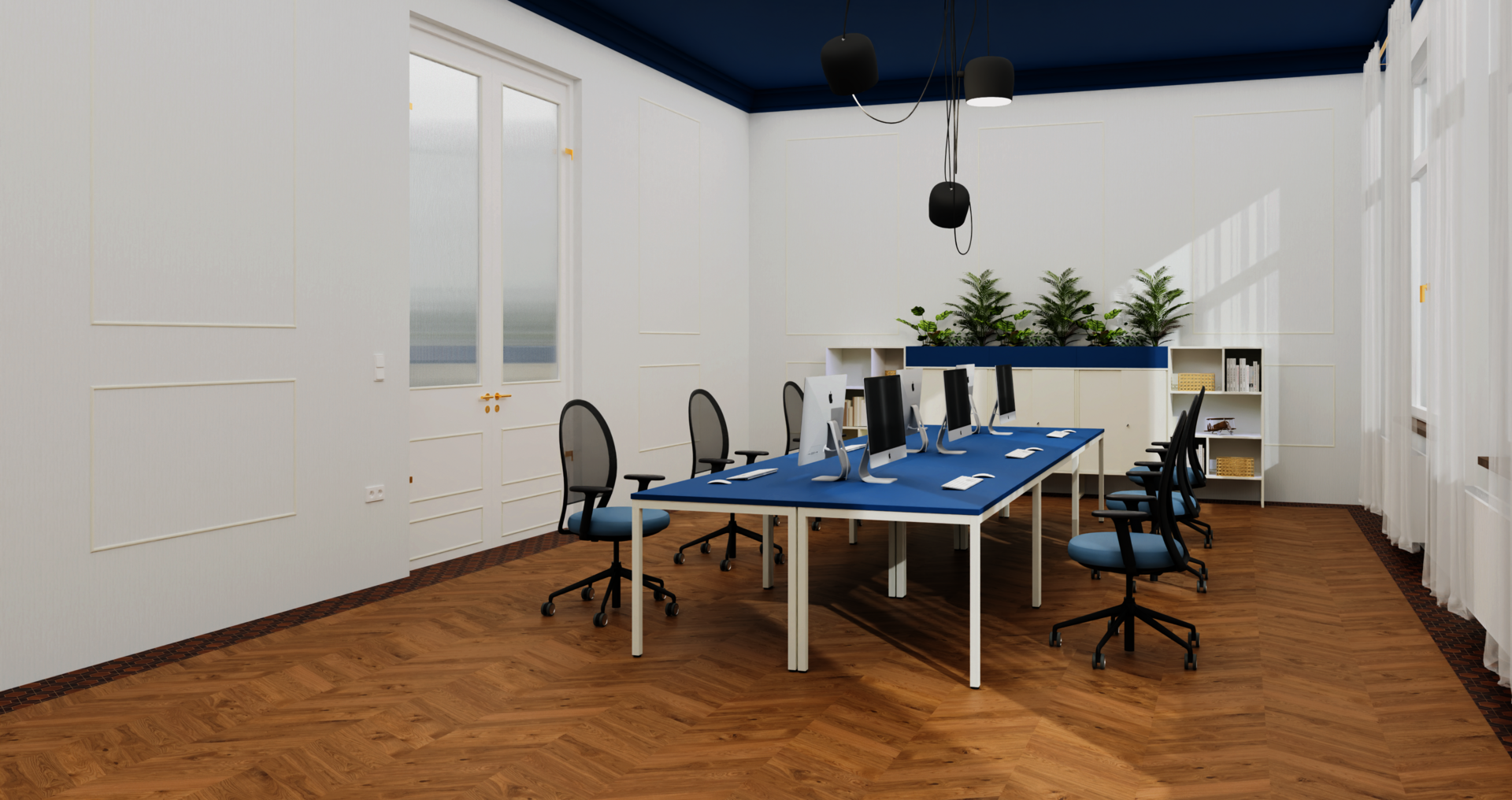 WINEA FOUR Arbeitsplätze als Bench zusammen gestellt