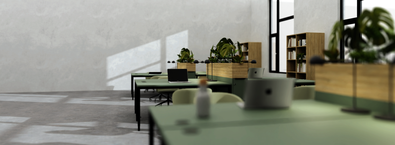 WINEA FOUR Arbeitsplatze mit Kabeldurchlass und WINEA SLIM Stauraum