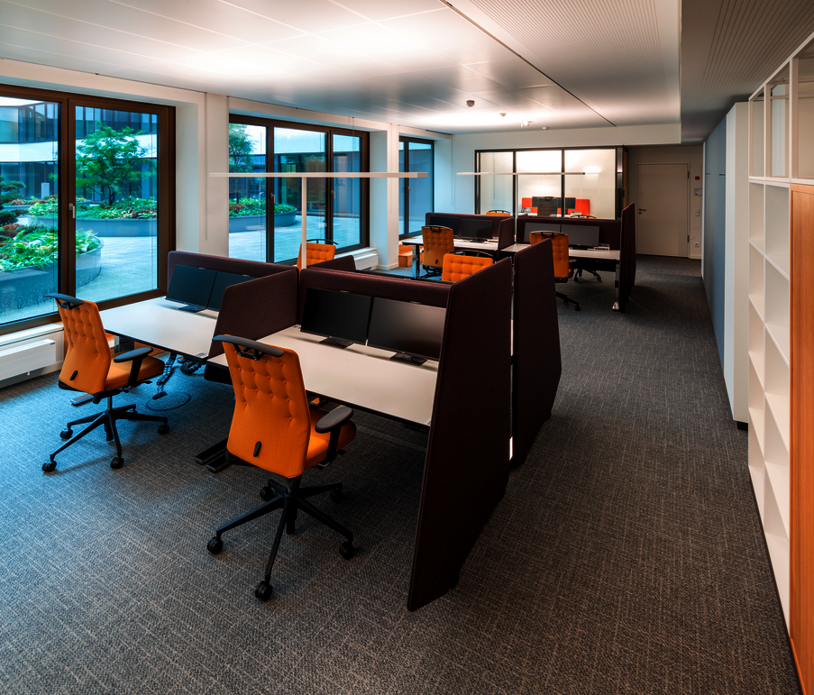 Büroumgebung, WINEA FLOW TISCH mit WINEA X Akustikpaneel