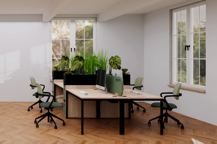 WINEA FOUR Arbeitsplätze als Bench zusammen gestellt