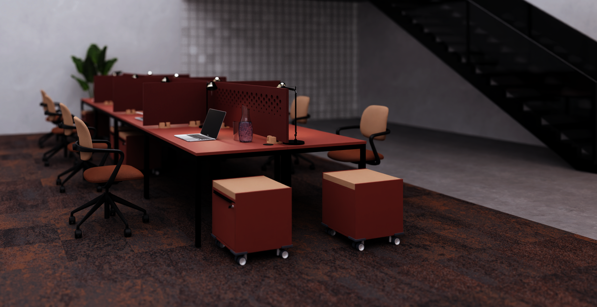 WINEA FOUR Arbeitsplätze als Bench zusammen gestellt