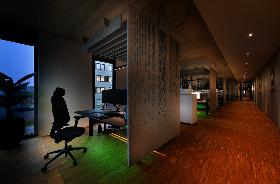 WINEA FLOW duo desk with WINEA FLEX UP acoustic panel