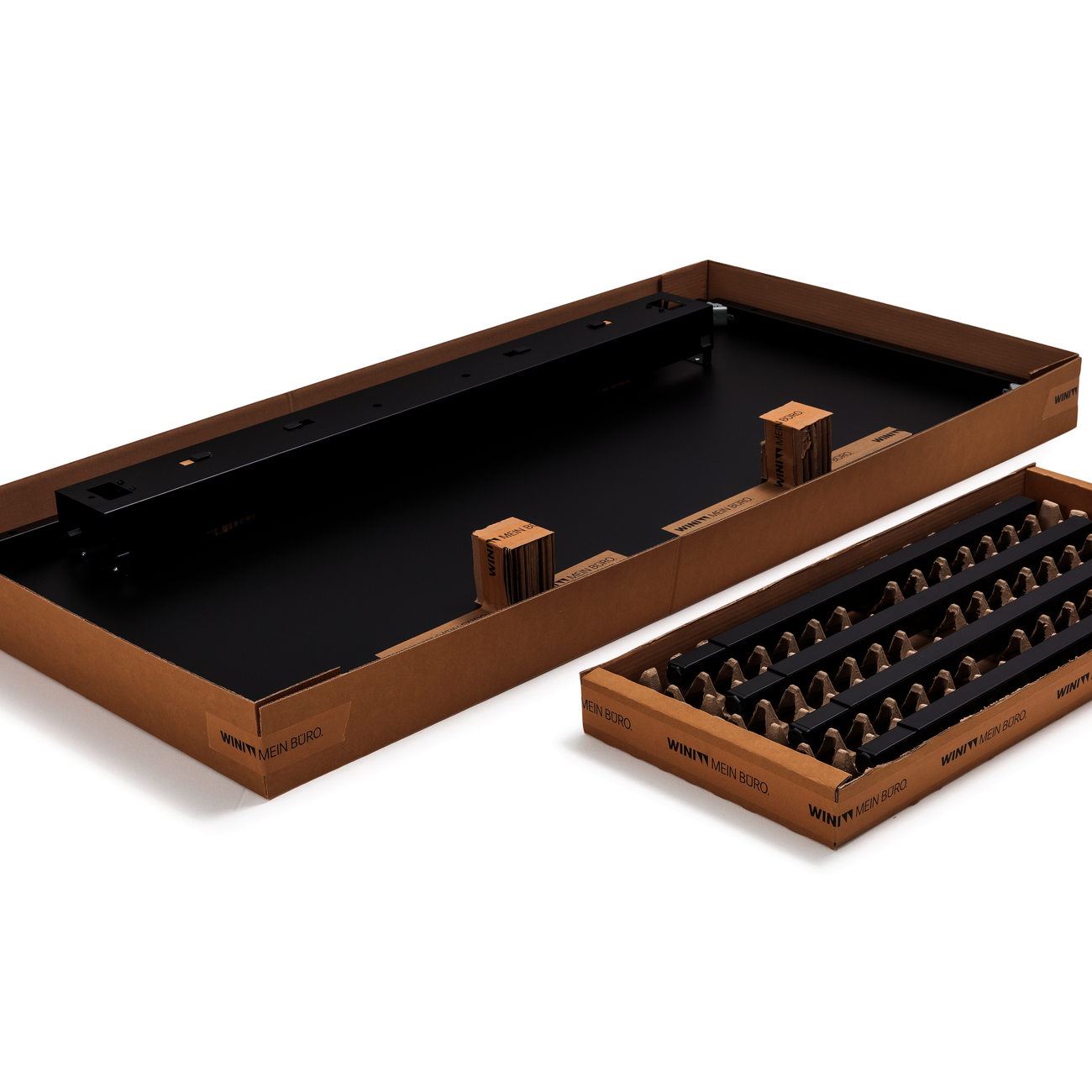 WINEA FOUR Flatpack – Lieferung eines Tisches in zwei flachen Pappkartons