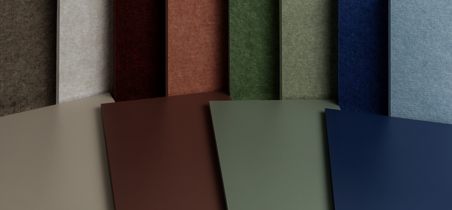Die neuen Farben für Platten und Gestelle von WINEA STARTUP 2.0 sowie die darauf abgestimmten Polyestervliesfarben.