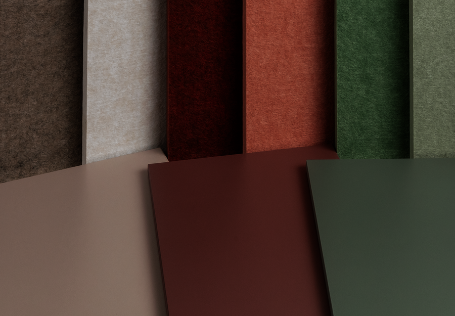 Die neuen Farben für Platten und Gestelle von WINEA STARTUP 2.0 sowie die darauf abgestimmten Polyestervliesfarben.