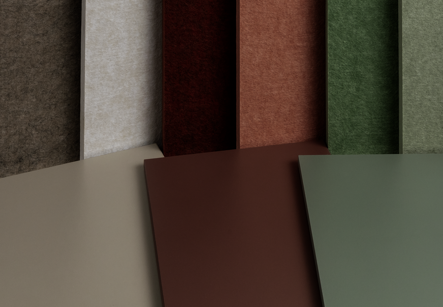 Die neuen Farben für Platten und Gestelle von WINEA STARTUP 2.0 sowie die darauf abgestimmten Polyestervliesfarben.