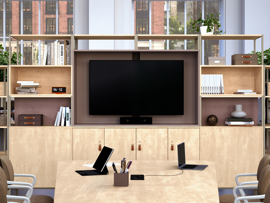 WINEA MAXX Modulregal mit Monitormodul und WINEA TEAMS Tisch