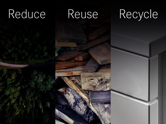 Die SARA Platte von WINI – Altholz wird wiederverwendet, Umweltbelastungen  reduziert und andere Materialien, die dem Holz anhaften,  getrennt und ebenfalls recycelt